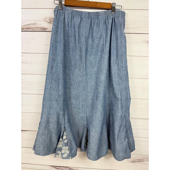 Vintage Denim Skirt TESA Sport du‎ Monde Floral Midi Size Large - Picture 1 of 7